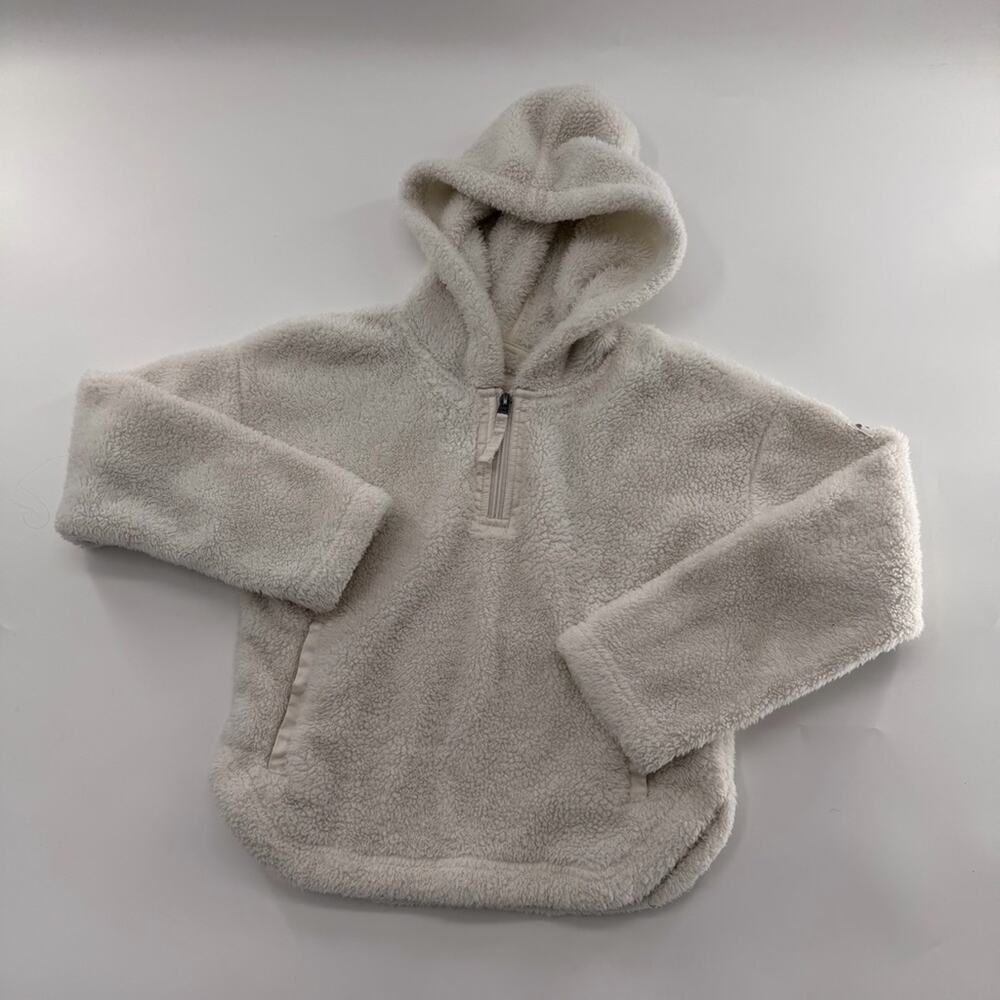 Abercrombie Kids White Faux Fur Fuzzy Pullover Sweatshirt Hoodie Girls 9/10